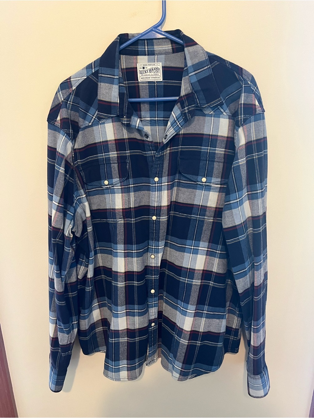 Lucky Brand Vintage Style Plaid Button-Up Shirt in Navy & Light Blue